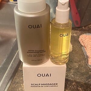 Shampoo, hair oil, and scalp massager